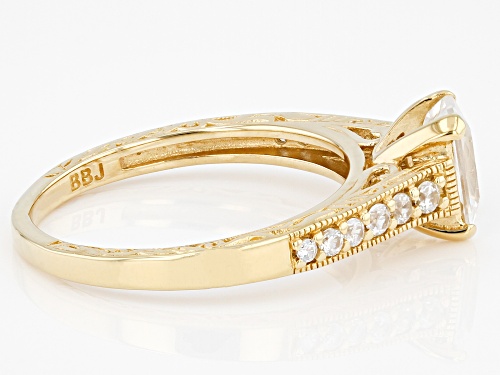 1.36ct Rectangular Octagonal & 0.26ctw Round White Zircon 18K Yellow Gold Over Sterling Silver Ring - Size 7