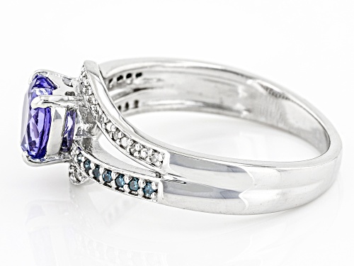0.89ctw Tanzanite With 0.11ctw Blue And White Diamonds Rhodium Over Sterling Silver Ring - Size 10