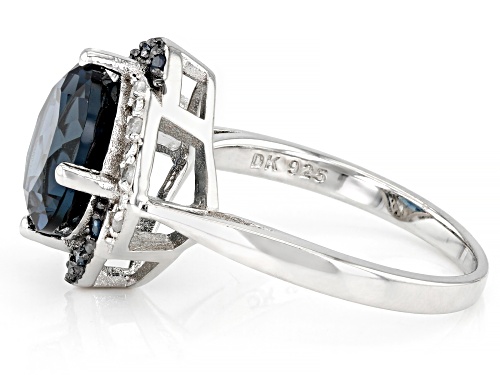 4.25ctw London Blue Topaz With 0.14ctw Blue And White Diamond Rhodium Over Sterling Silver Ring - Size 8