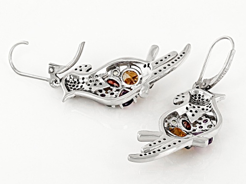 4.54ctw Mixed Shaped Multi-Gem Rhodium Over Sterling Silver Parrot Earrings