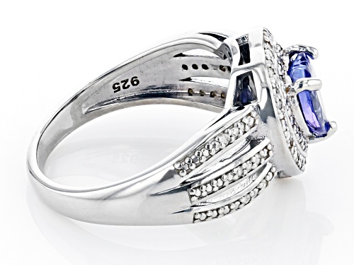 0.99ctw Heart Shape Tanzanite And White Diamond Platinum Over Sterling Silver Ring - Size 9