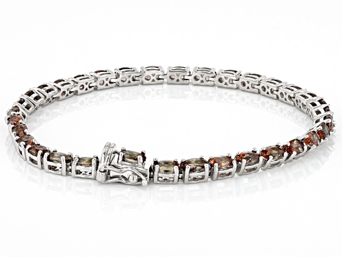 7.40ctw Oval Andalusite Rhodium Over Sterling Silver Tennis Bracelet - Size 8