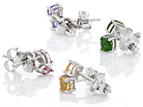 0.52ctw Chrome Diopside With 0.98ctw Multi-Gemstone Rhodium Over Sterling Silver Stud Set