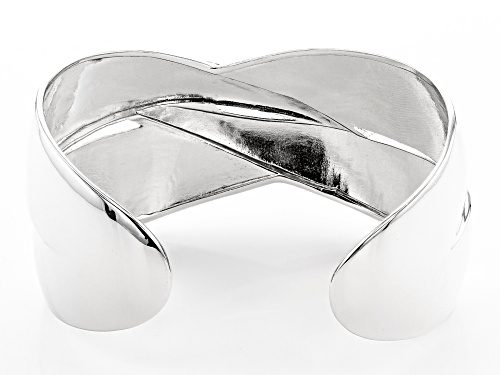 Rhodium Over Sterling Silver Crossover Mirror 7.25 Inch Cuff Bracelet - Size 7.25