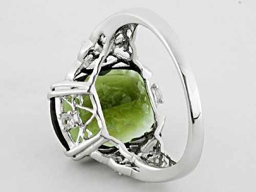 4.04ct Rectangular Cushion Moldavite And .09ctw Round White Zircon Rhodium Over Sterling Silver Ring - Size 9