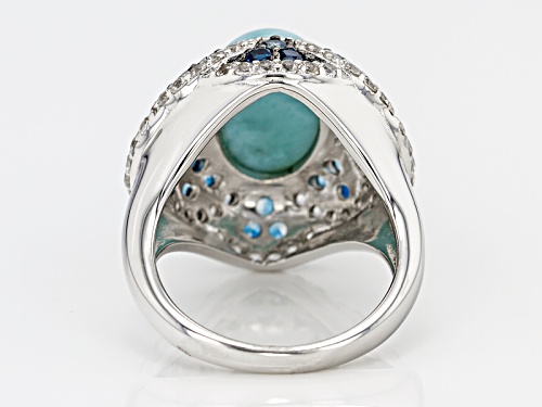 14x10mm Oval Larimar, .78ctw London Blue Topaz And .95ctw White Zircon Sterling Silver Ring - Size 6