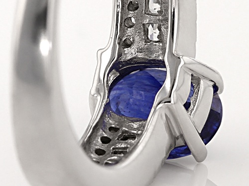1.45ct Oval Blue Mahaleo® Sapphire With .37ctw Round White Zircon Sterling Silver Ring - Size 12