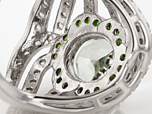 2.90ct Green Prasiolite,.29ctw Russian Chrome Diopside With .95ct White Zircon Sterling Silver Ring - Size 7