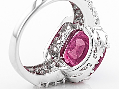 4.04ct Square Cushion Mahaleo® Ruby And 1.34ctw Round White Zircon Sterling Silver Ring - Size 11