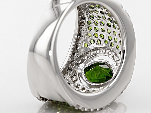 2.16ctw Marquise And Round Russian Chrome Diopside With .73ctw Round White Zircon Silver Ring - Size 5