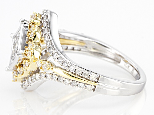 1.00ctw Round And Princess Cut White Diamond 10k White And Yellow Gold Quad Ring - Size 5
