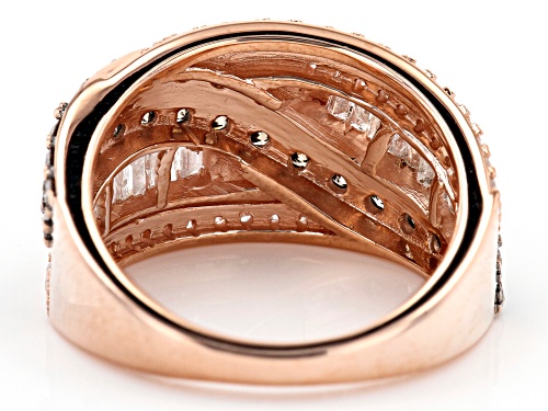1.75ctw Round Champagne Diamond With Round & Baguette White Diamond 10k Rose Gold Wide Band Ring - Size 7