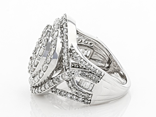 3.00ctw Round And Baguette White Diamond 10k White Gold Cluster Statement Ring - Size 5