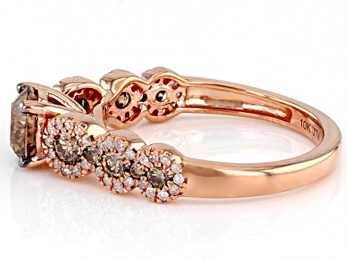 1.25ctw Round Champagne And White Diamond 10k Rose Gold Center Design Ring - Size 6
