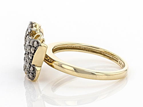 0.40ctw Round Champagne And White Diamond 10k Yellow Gold Butterfly Ring - Size 7.5