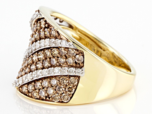 2.00ctw Round Champagne And White Diamond 10k Yellow Gold Wide Band Ring - Size 5