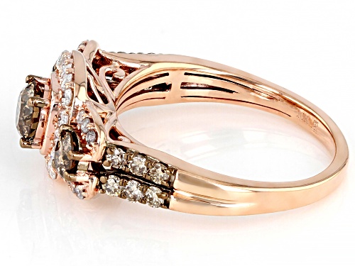 1.50ctw Round Champagne And White Diamond 10k Rose Gold 3-Stone Halo Ring - Size 4.5