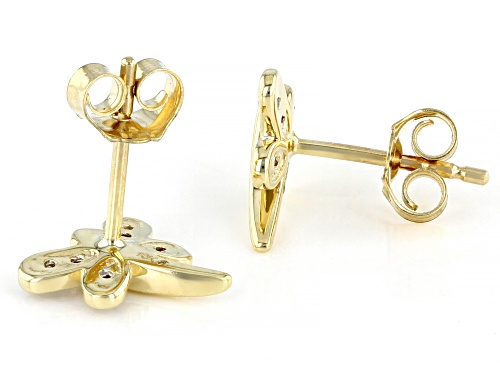 0.10ctw Round White Diamond 10k Yellow Gold Dragonfly Earrings