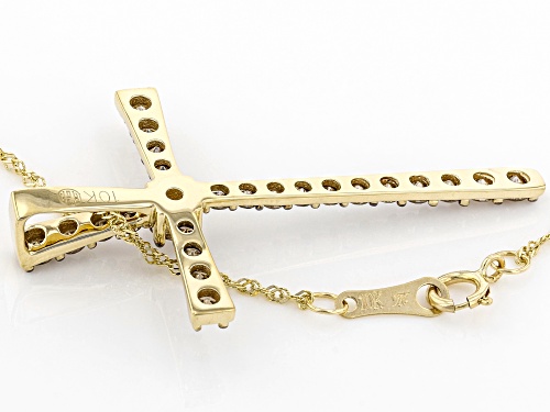 1.00ctw Round Champagne Diamond 10K Yellow Gold Cross Pendant With 18 Inch Singapore Chain
