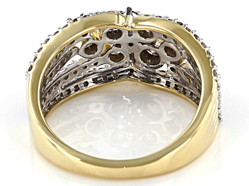 1.00ctw Round Champagne And White Diamond 10K Yellow Gold Wide Band Ring - Size 10