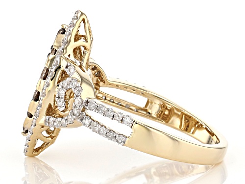 1.45ctw Round Champagne And White Diamond 10K Yellow Gold Cluster Ring - Size 5