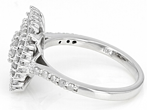 1.00ctw Round And Baguette White Diamond 10k White Gold Cluster Ring - Size 8