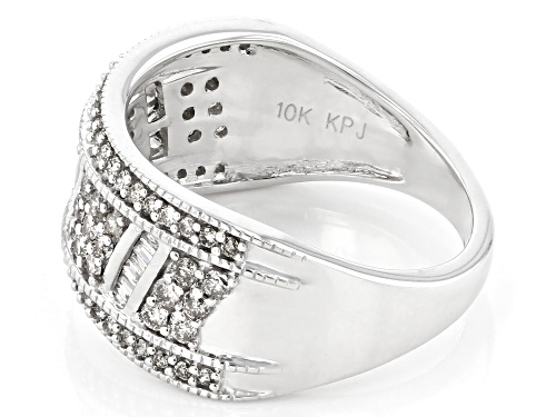 0.75ctw Round And Baguette White Diamond 10k White Gold Wide Band Ring - Size 9