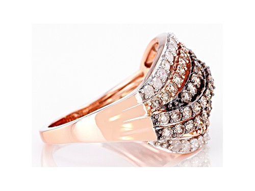 1.40ctw Round Champagne And White Diamond 10k Rose Gold Multi-Row Ring - Size 9