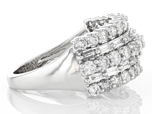 1.50ctw Round And Baguette White Diamond 900 Platinum Multi-Row Wide Band Ring - Size 5