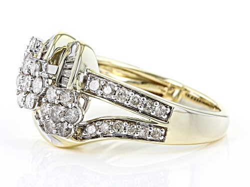 1.00ctw Round And Baguette White Diamond 10k Yellow Gold Crossover Ring - Size 10