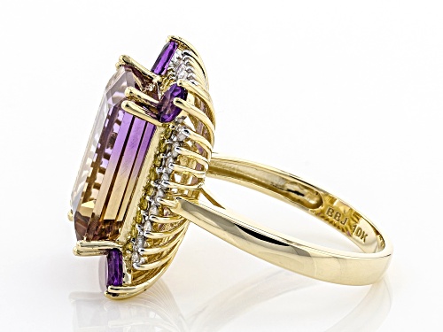 6.88ct Octagonal Ametrine, 0.51ctw Oval African Amethyst And 0.48ctw Diamond 10K Yellow Gold Ring - Size 5.5