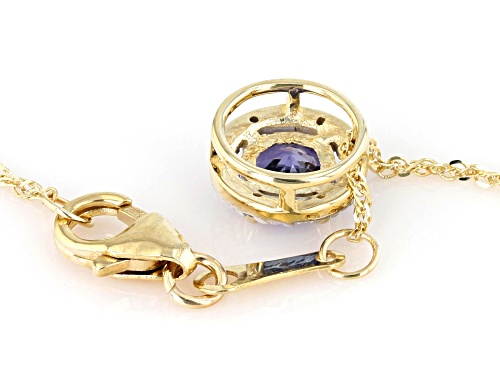 .44ct Round Tanzanite With 0.02ctw Round White Diamond 10K Yellow Gold Pendant With Chain