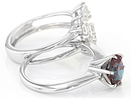 1.95ct Lab Alexandrite Solitaire & 1.19ctw White Zircon Rhodium Over Silver Ring & Enhancer Set - Size 9