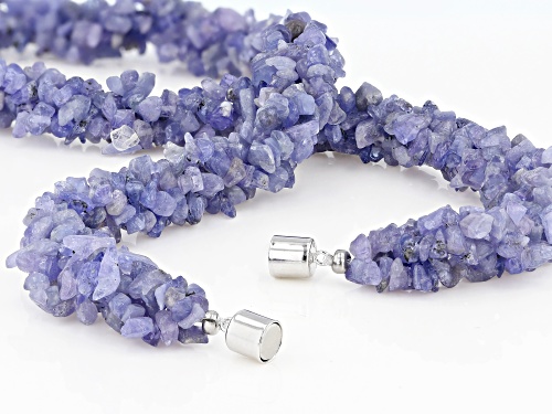 Mixed Shapes Tanzanite Sterling Silver Twisted Multi-Row Chip Necklace - Size 20