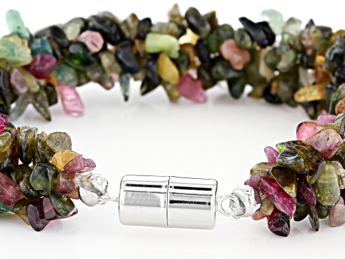 Free-form Multi-Tourmaline Sterling Silver Twisted Chip Bracelet - Size 7.5