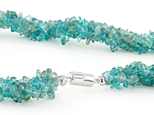 Free-Form Blue/Green Apatite Chip, Sterling Silver 4-Strand Torsade Necklace - Size 20