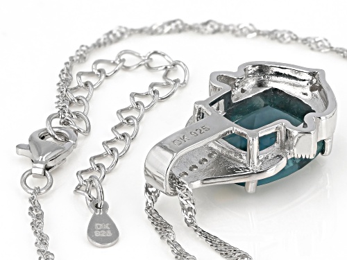 6.00ct Cushion Teal Fluorite with .10ctw White Zircon Rhodium Over Sterling Silver Pendant W/Chain