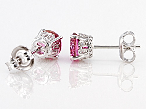 2.60ctw Round Pink Zircon With .03ctw White Zircon Rhodium Over Sterling Silver Stud Earrings