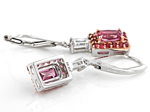 1.45ctw Emerald Cut Pink Zircon With .82ctw Pink Spinel & .36ctw Zircon Rhodium Over Silver Earrings