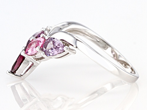 1.79ctw Pear Shape & Oval Multi-Color Spinel Rhodium Over Sterling Silver Chevron Ring - Size 8