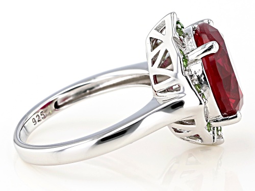 6.80ct Round Lab Created Ruby With .19ctw Chrome Diopside Rhodium Over Silver Ring - Size 7