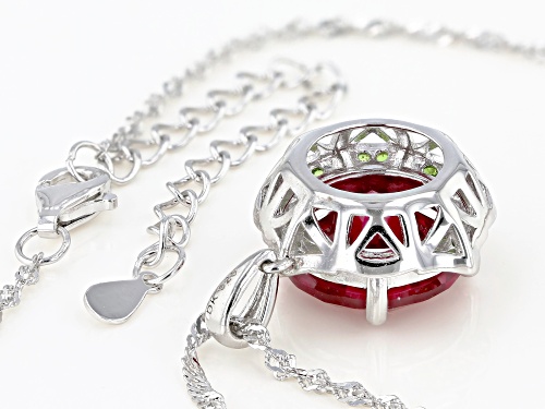 6.80ct Round Lab Created Ruby With .19ctw Chrome Diopside Rhodium Over Silver Pendant W/ Chain
