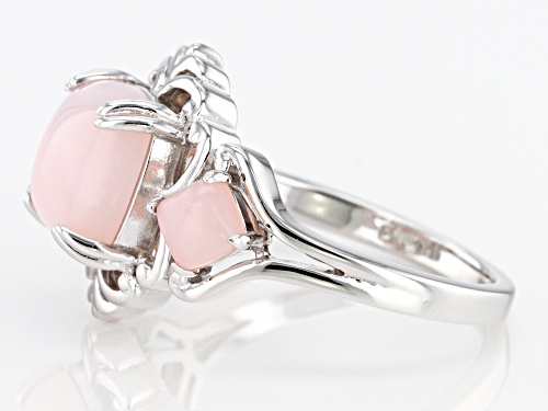 4mm & 9mm Square Cushion Pink Opal Rhodium Over Sterling Silver 3-Stone Ring - Size 7