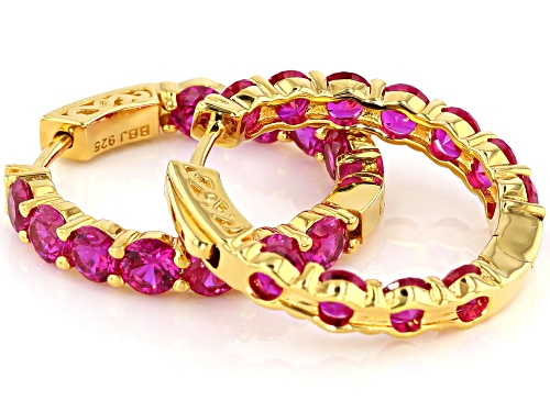 7.10CTW LAB CREATED PINK SAPPHIRE 18K YELLOW GOLD OVER SILVER INSIDE/OUTSIDE HOOP EARRINGS