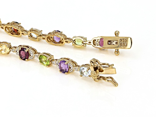 8.35CTW OVAL MULTI-GEM WITH .05CTW WHITE DIAMOND ACCENT 18K YELLOW GOLD OVER SILVER BRACELET - Size 8