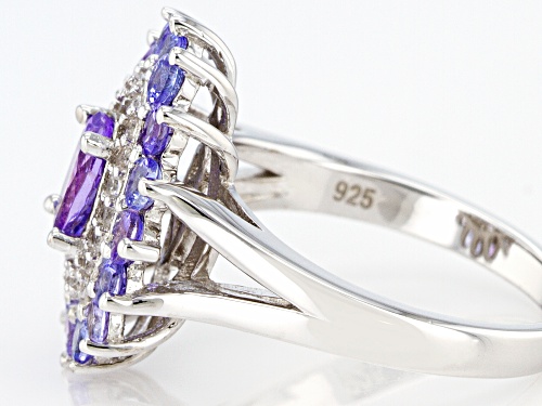 .68ct Oval & 1.23ctw Round Tanzanite With .23ctw Zircon Rhodium Over Silver Halo Ring - Size 9