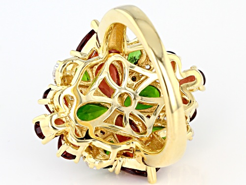 1.90CTW CHROME DIOPSIDE, 3.72CTW GARNET WITH .28CTW WHITE ZIRCON 18K YELLOW GOLD OVER SILVER RING - Size 7