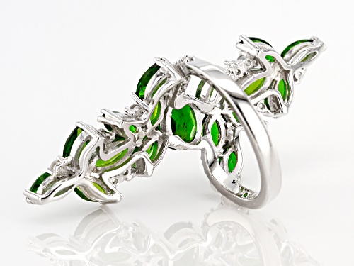 1.19ct Oval & 4.04ctw Marquise Chrome Diopside With .63ctw Zircon Rhodium Over Silver Ring - Size 7