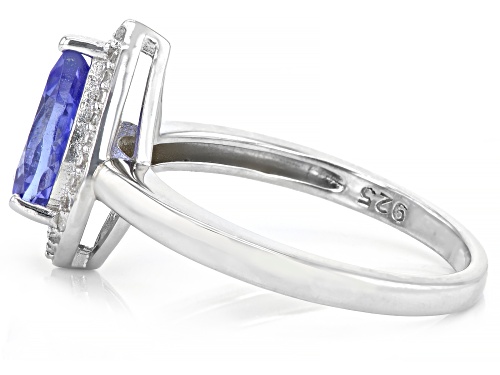 1.16ct Pear Shape Tanzanite & .16ctw White Zircon Rhodium Over Sterling Silver Halo Ring - Size 7