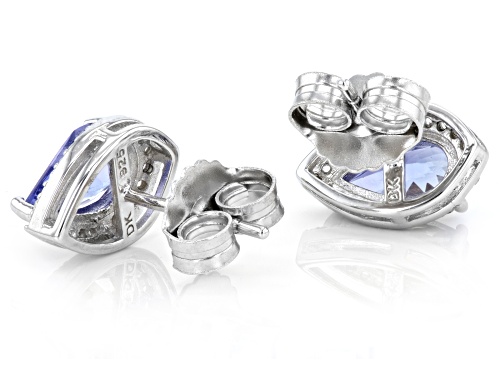 1.53ctw Pear Shape Tanzanite & .24ctw White Zircon Rhodium Over Silver Halo Stud Earrings